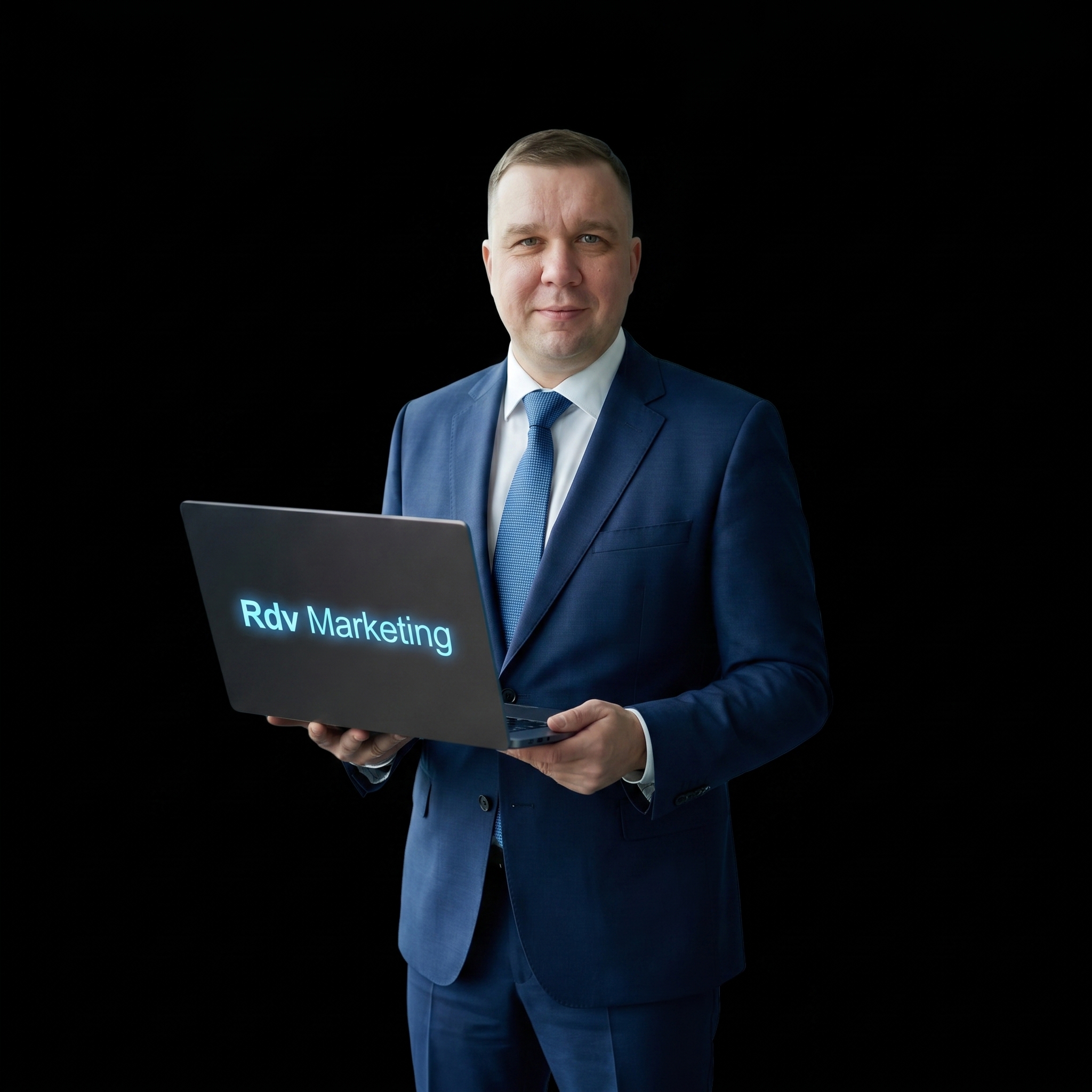 Мужчина с ноутбуком Rdv Marketing